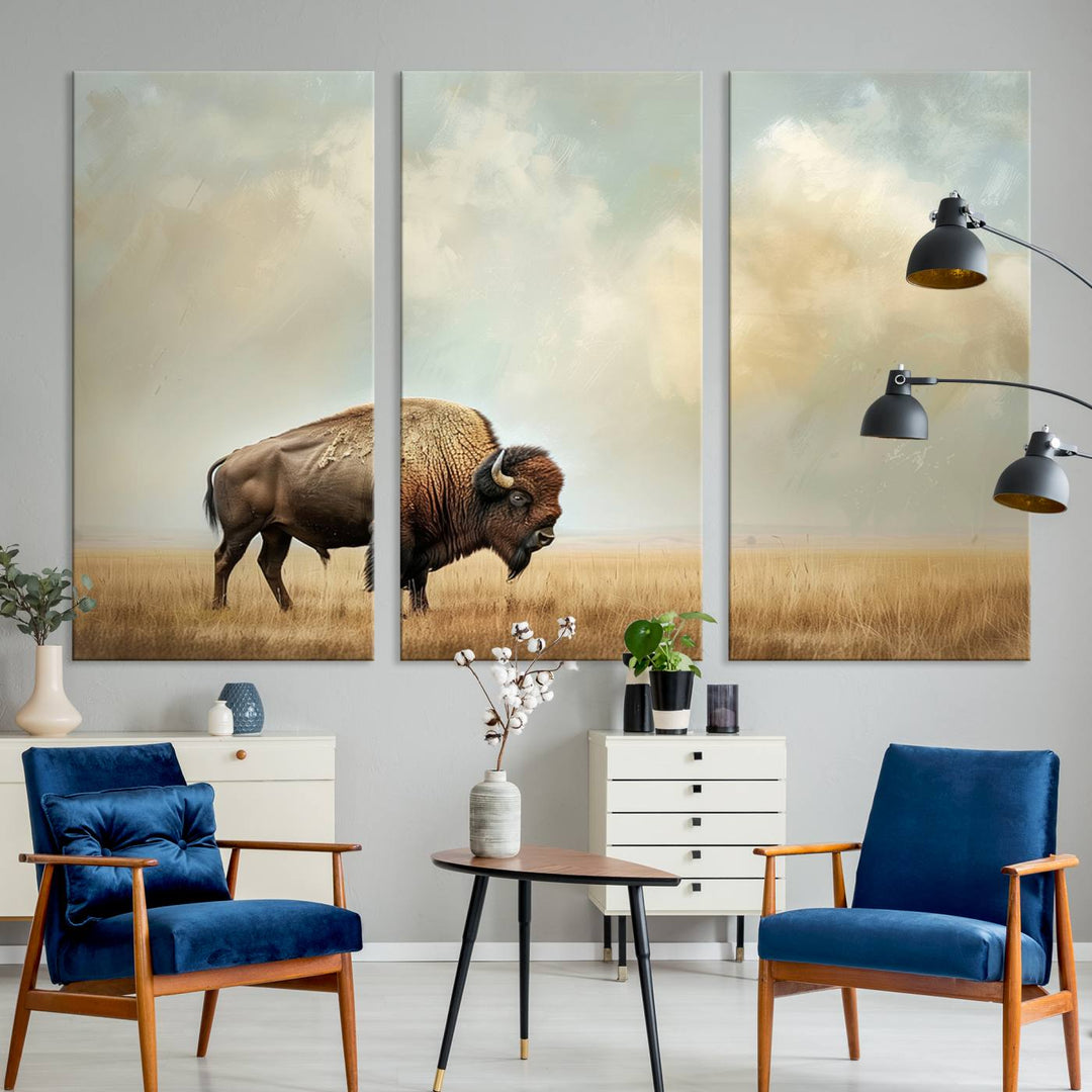 Sepia American Bison Wall Art Print for Farmhouse Wall Decor, Western Canvas Print