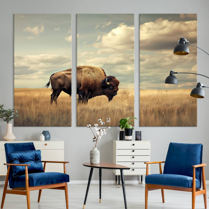 Sepia American Bison Wall Art Print for Farmhouse Wall Decor, Western Canvas Print