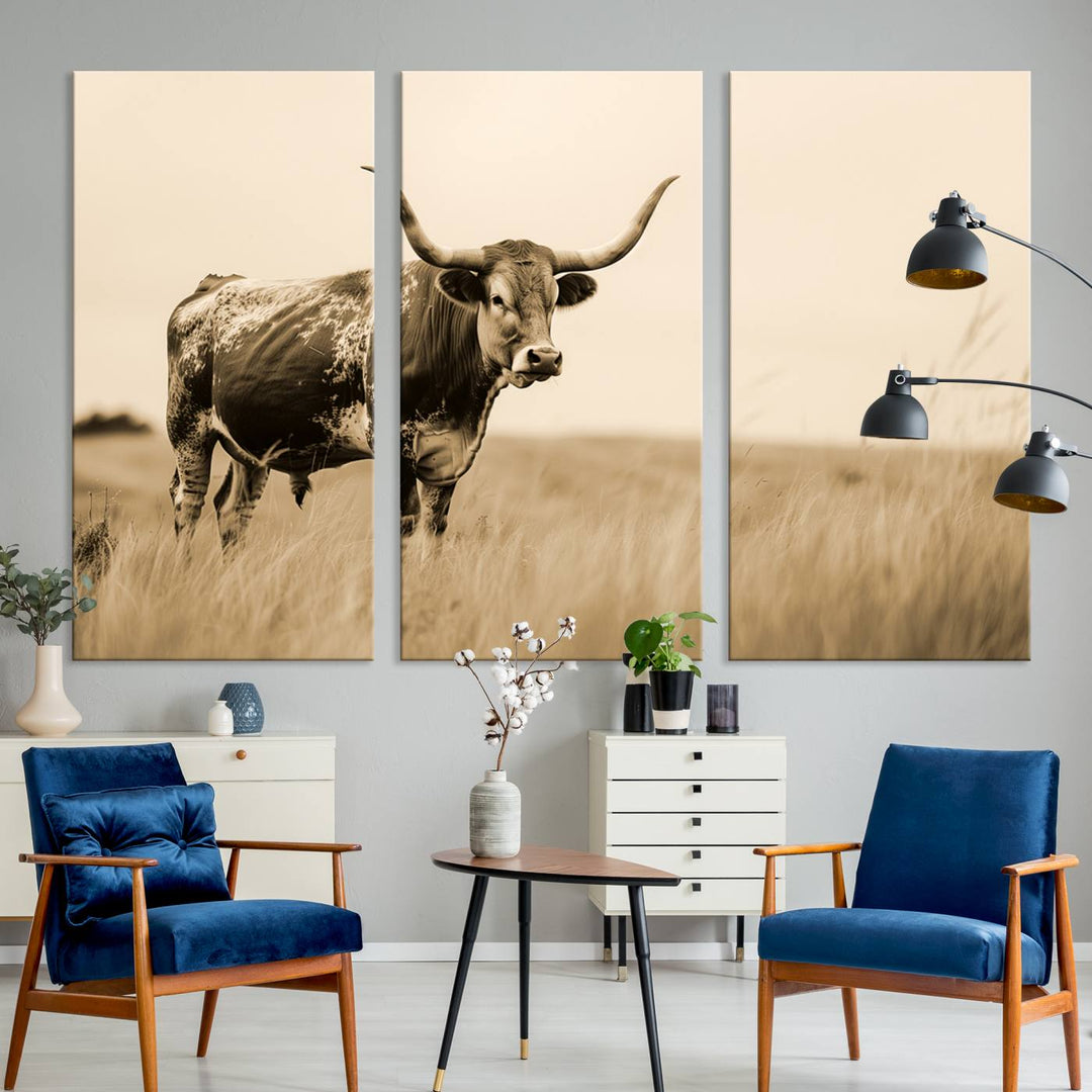 Sepia American Bison Wall Art Print for Farmhouse Wall Decor, Western Canvas Print