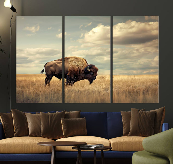 Sepia American Bison Wall Art Print for Farmhouse Wall Decor, Western Canvas Print