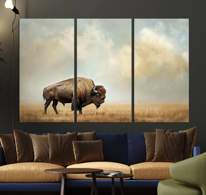 Sepia American Bison Wall Art Print for Farmhouse Wall Decor, Western Canvas Print