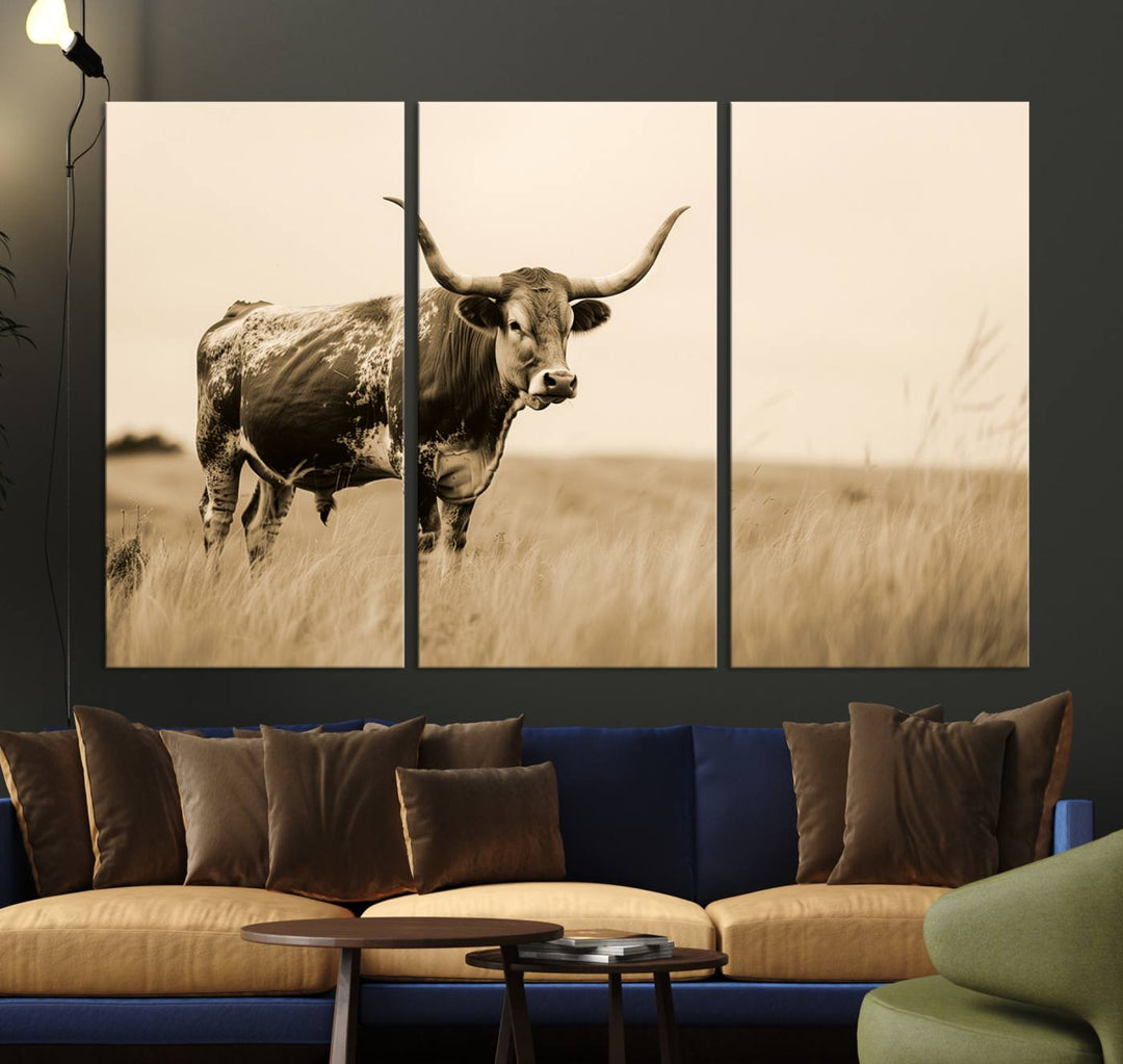 Sepia American Bison Wall Art Print for Farmhouse Wall Decor, Western Canvas Print