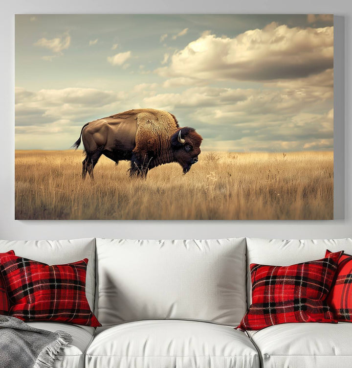 Sepia American Bison Wall Art Print for Farmhouse Wall Decor, Western Canvas Print