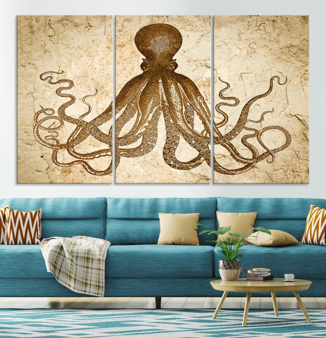 Sepia Octopus Extra Large Animal Canvas Wall Art Print