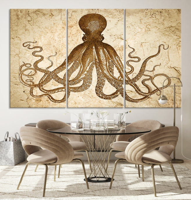 Sepia Octopus Extra Large Animal Canvas Wall Art Print