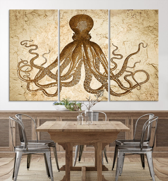 Sepia Octopus Extra Large Animal Canvas Wall Art Print