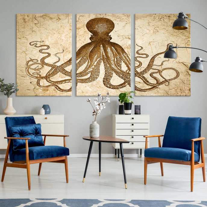 Sepia Octopus Extra Large Animal Canvas Wall Art Print