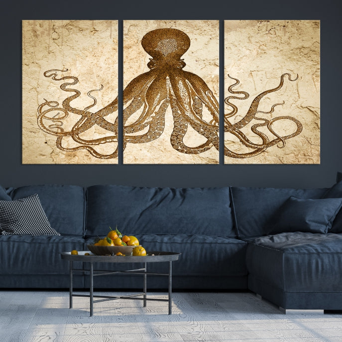 Sepia Octopus Extra Large Animal Canvas Wall Art Print