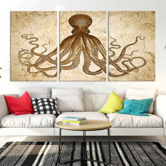 Sepia Octopus Extra Large Animal Canvas Wall Art Print