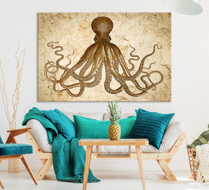 Sepia Octopus Extra Large Animal Canvas Wall Art Print