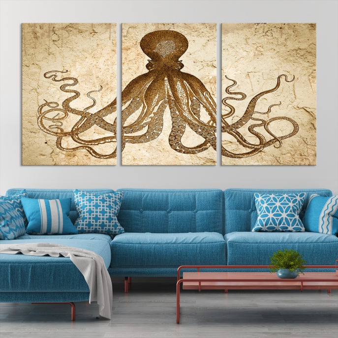 Sepia Octopus Extra Large Animal Canvas Wall Art Print