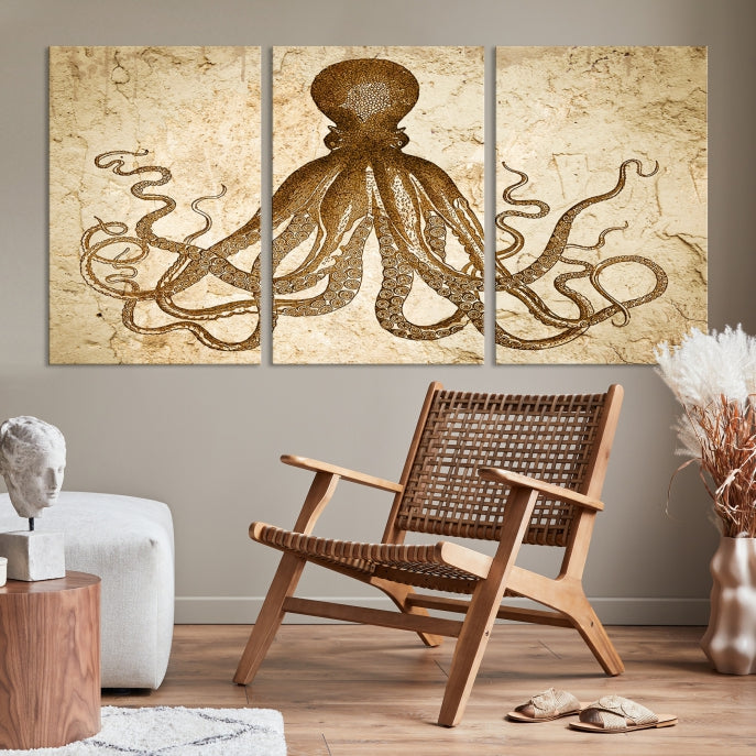 Sepia Octopus Extra Large Animal Canvas Wall Art Print