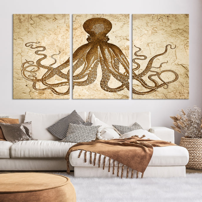 Sepia Octopus Extra Large Animal Canvas Wall Art Print