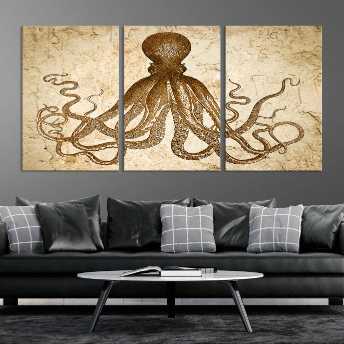 Sepia Octopus Extra Large Animal Canvas Wall Art Print