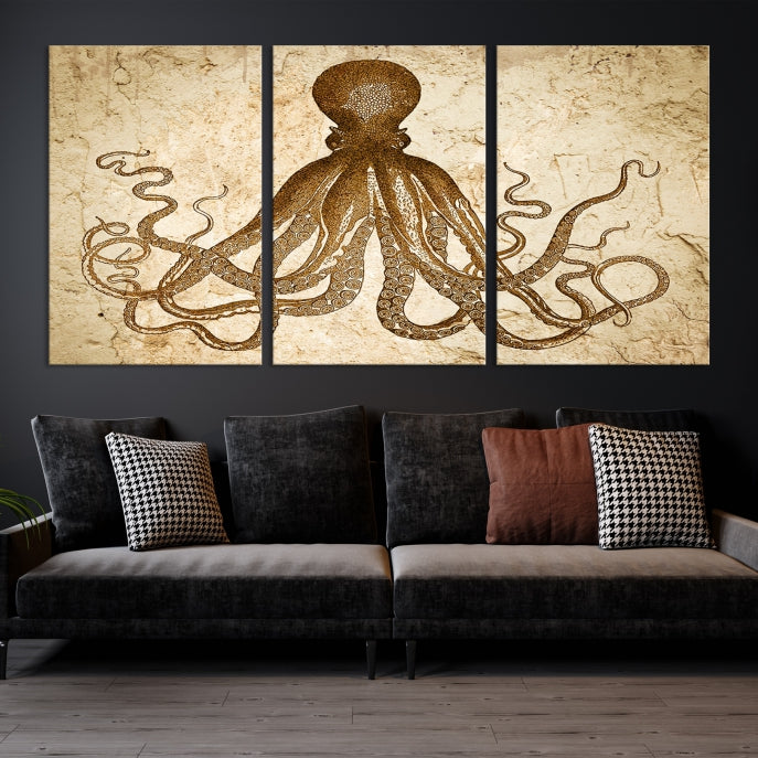 Sepia Octopus Extra Large Animal Canvas Wall Art Print