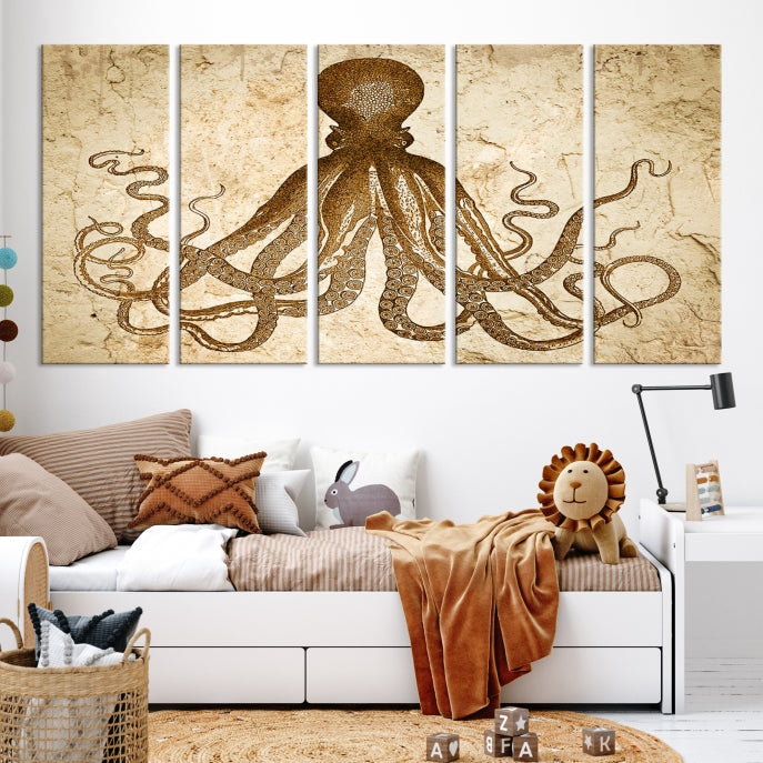 Sepia Octopus Extra Large Animal Canvas Wall Art Print