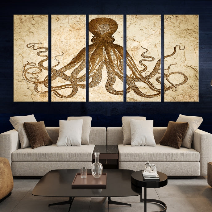 Sepia Octopus Extra Large Animal Canvas Wall Art Print