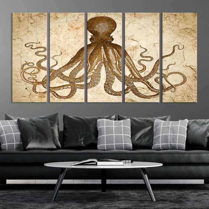 Sepia Octopus Extra Large Animal Canvas Wall Art Print