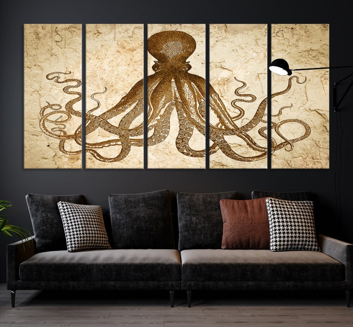 Sepia Octopus Extra Large Animal Canvas Wall Art Print