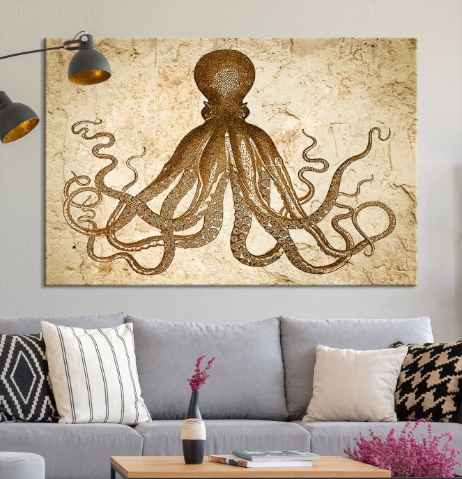 Sepia Octopus Extra Large Animal Canvas Wall Art Print