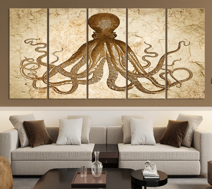 Sepia Octopus Extra Large Animal Canvas Wall Art Print