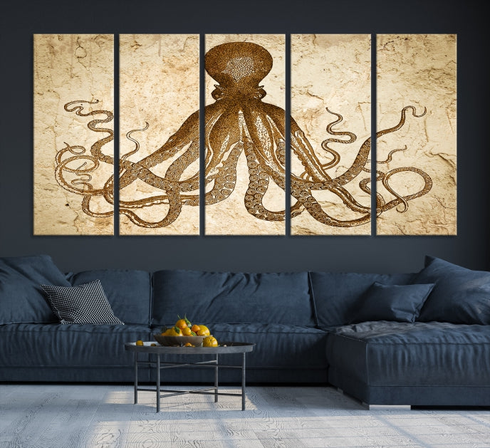 Sepia Octopus Extra Large Animal Canvas Wall Art Print