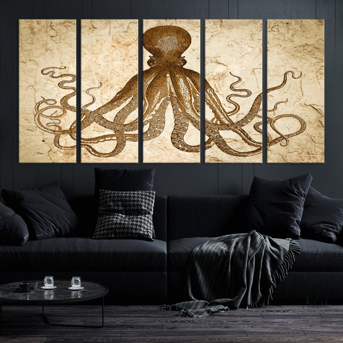 Sepia Octopus Extra Large Animal Canvas Wall Art Print