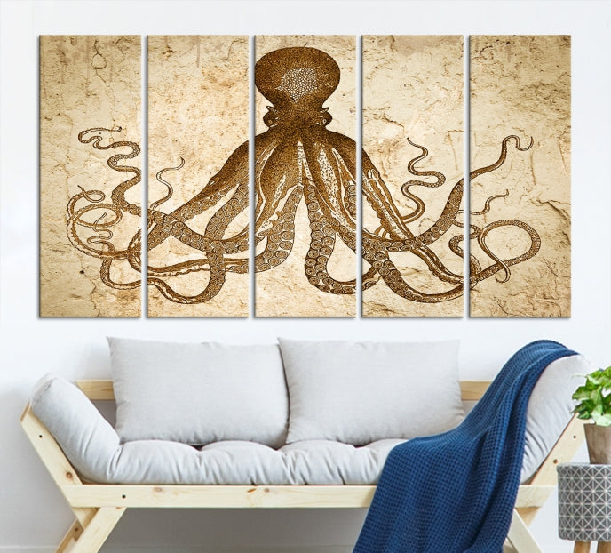 Sepia Octopus Extra Large Animal Canvas Wall Art Print