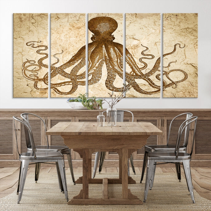 Sepia Octopus Extra Large Animal Canvas Wall Art Print