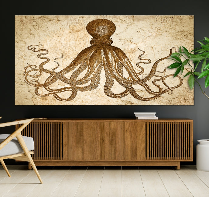 Sepia Octopus Extra Large Animal Canvas Wall Art Print