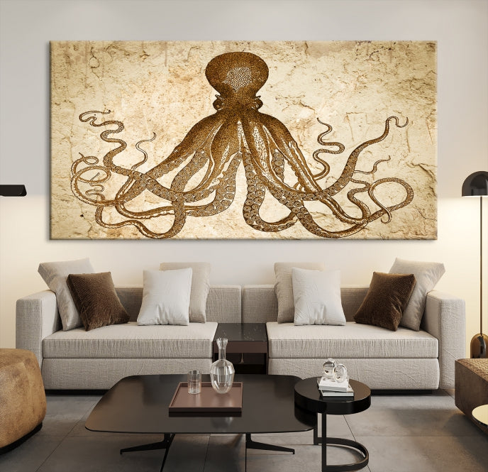 Sepia Octopus Extra Large Animal Canvas Wall Art Print