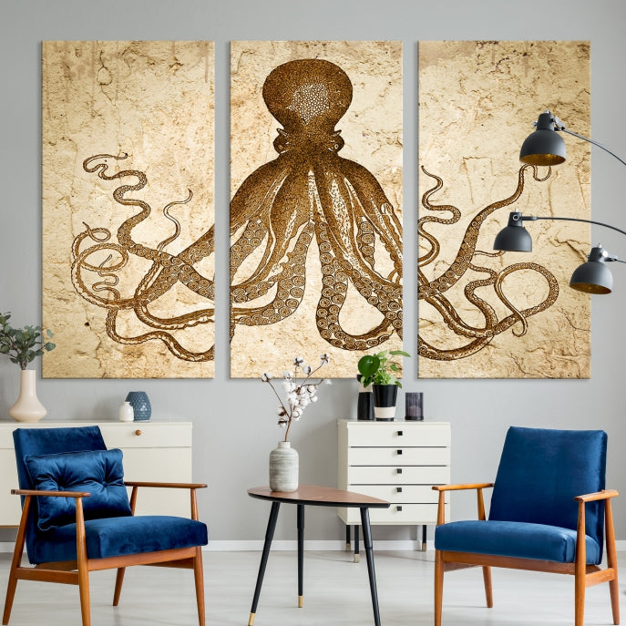 Sepia Octopus Extra Large Animal Canvas Wall Art Print