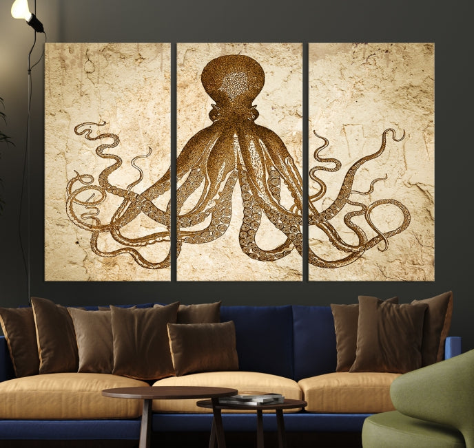 Sepia Octopus Extra Large Animal Canvas Wall Art Print