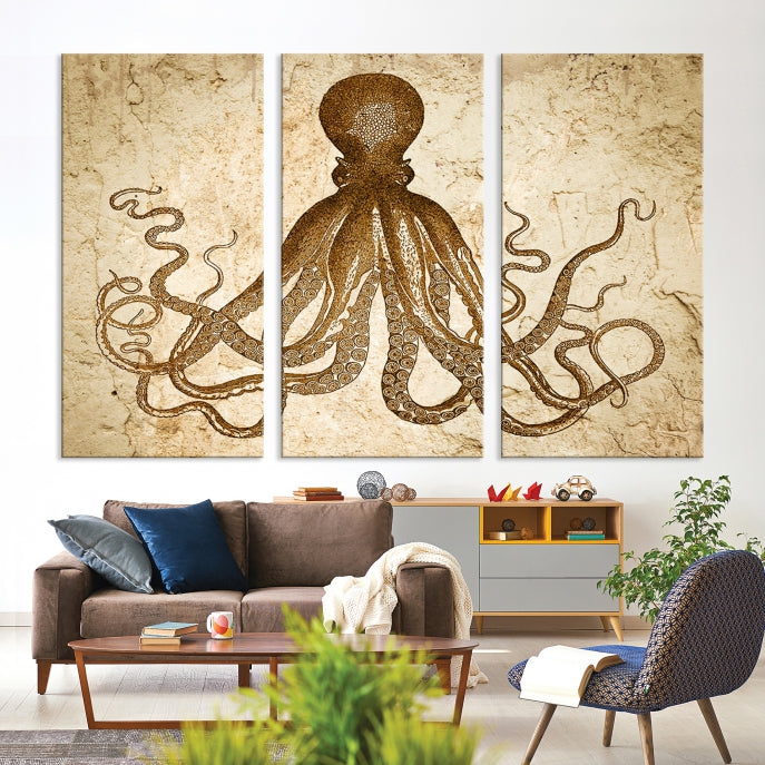 Sepia Octopus Extra Large Animal Canvas Wall Art Print