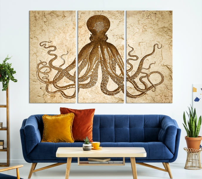 Sepia Octopus Extra Large Animal Canvas Wall Art Print