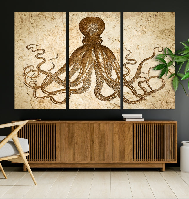 Sepia Octopus Extra Large Animal Canvas Wall Art Print