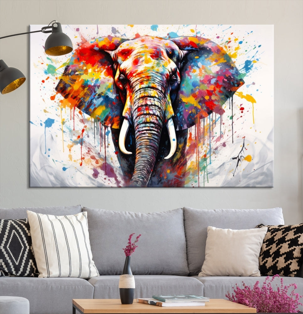 Set of Elephant Abstract Canvas Wall Art Print Framed Modern Artwork for Walls