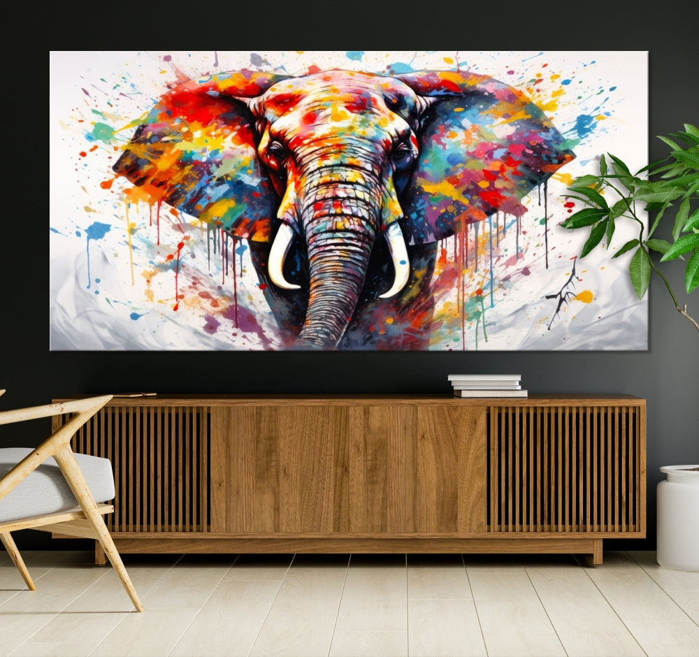 Set of Elephant Abstract Canvas Wall Art Print Framed Modern Artwork for Walls