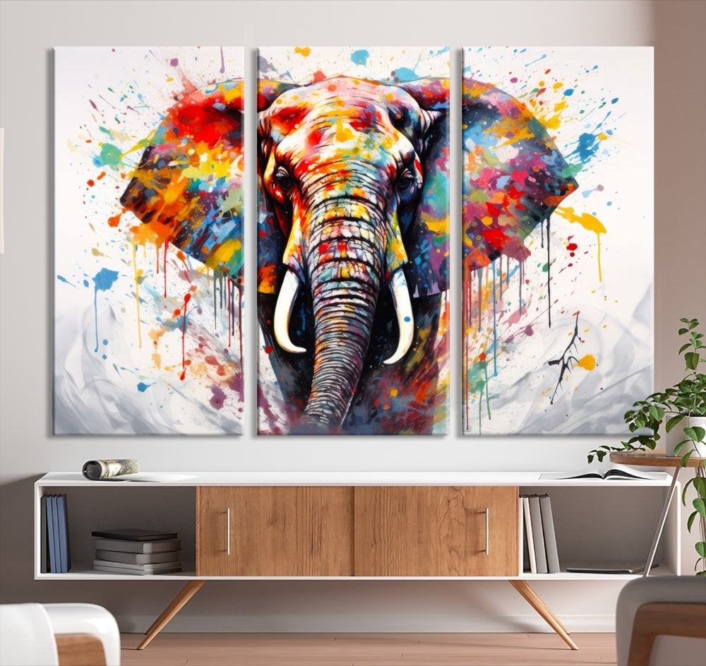 Set of Elephant Abstract Canvas Wall Art Print Framed Modern Artwork for Walls