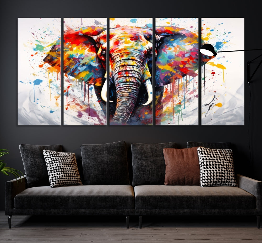 Set of Elephant Abstract Canvas Wall Art Print Framed Modern Artwork for Walls