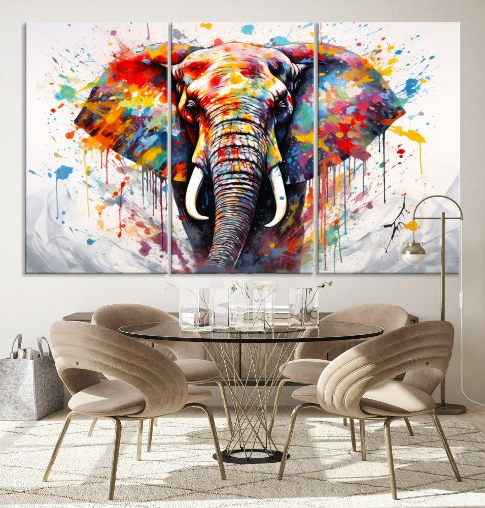 Set of Elephant Abstract Canvas Wall Art Print Framed Modern Artwork for Walls