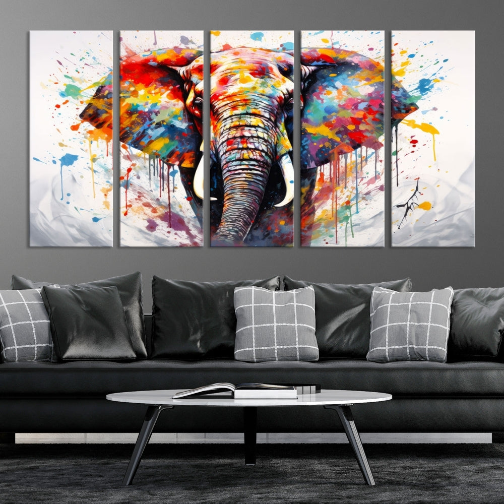 Set of Elephant Abstract Canvas Wall Art Print Framed Modern Artwork for Walls