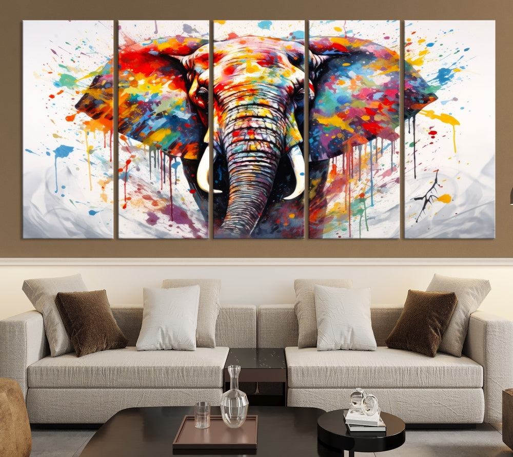 Set of Elephant Abstract Canvas Wall Art Print Framed Modern Artwork for Walls