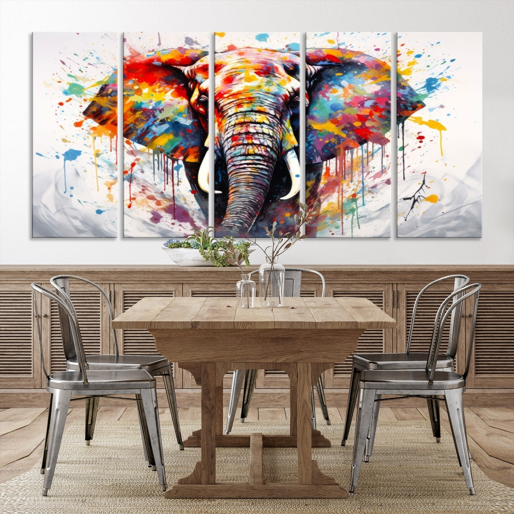 Set of Elephant Abstract Canvas Wall Art Print Framed Modern Artwork for Walls