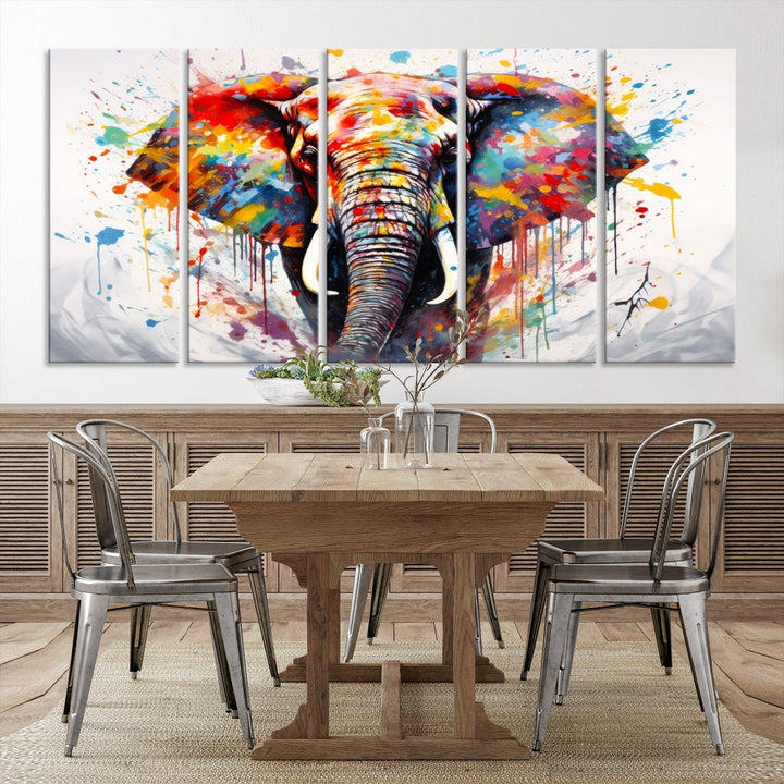 Set of Elephant Abstract Canvas Wall Art Print Framed Modern Artwork for Walls