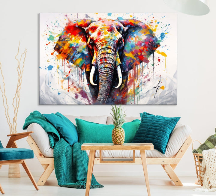 Set of Elephant Abstract Canvas Wall Art Print Framed Modern Artwork for Walls