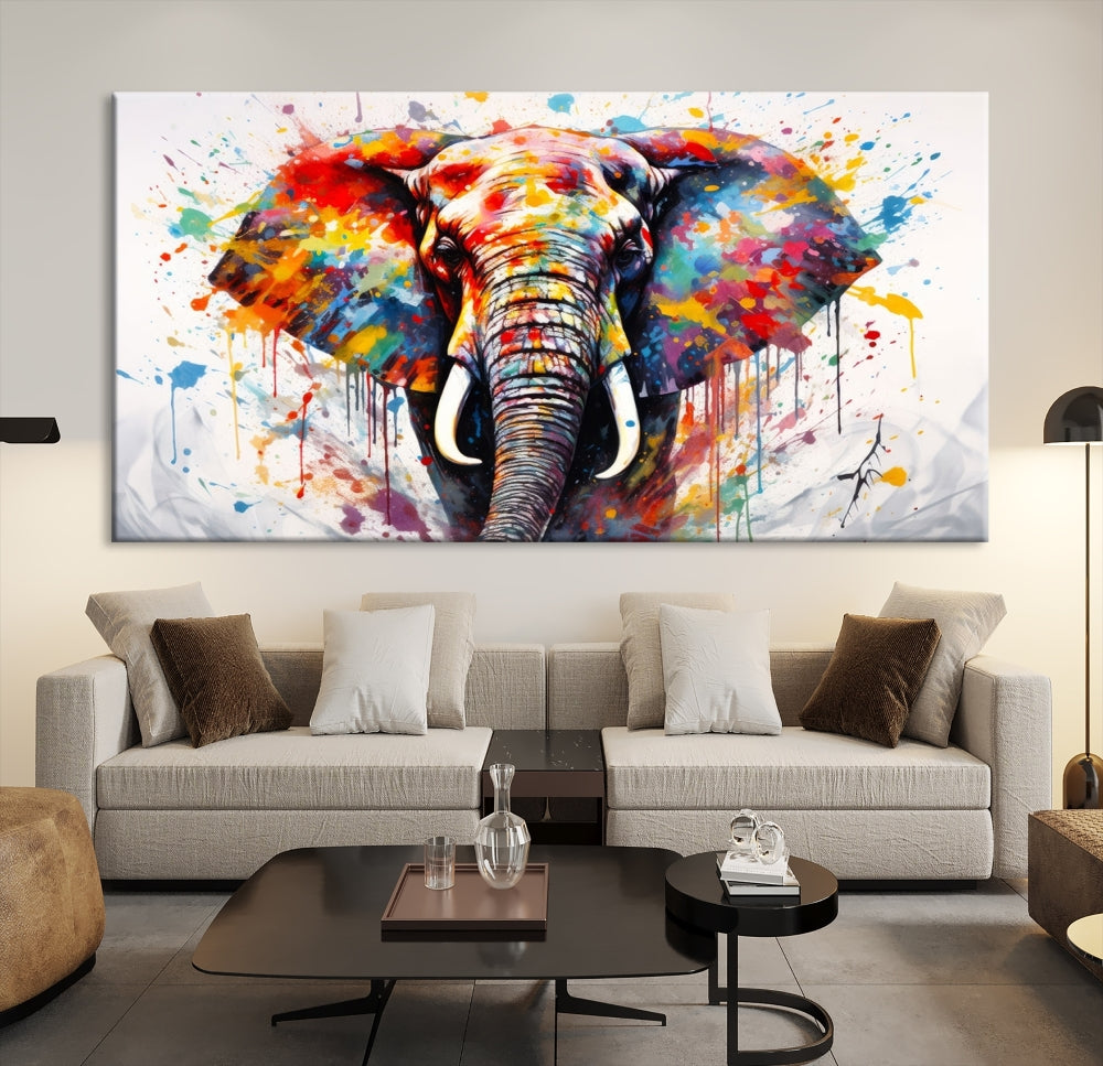 Set of Elephant Abstract Canvas Wall Art Print Framed Modern Artwork for Walls