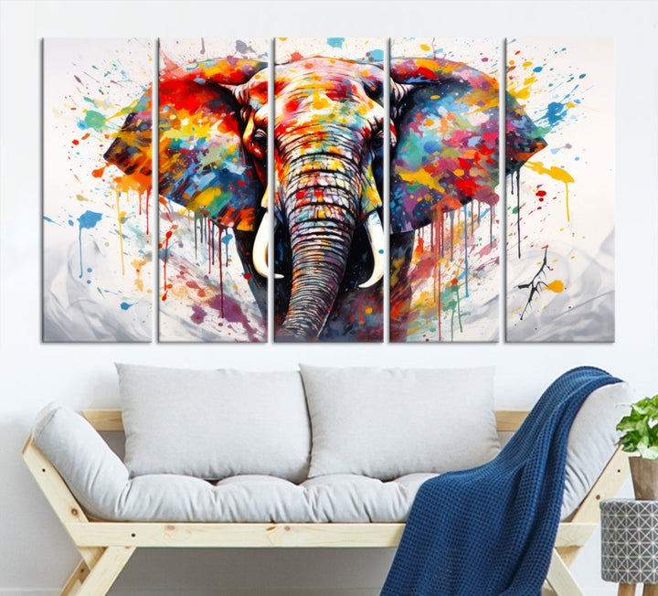 Set of Elephant Abstract Canvas Wall Art Print Framed Modern Artwork for Walls