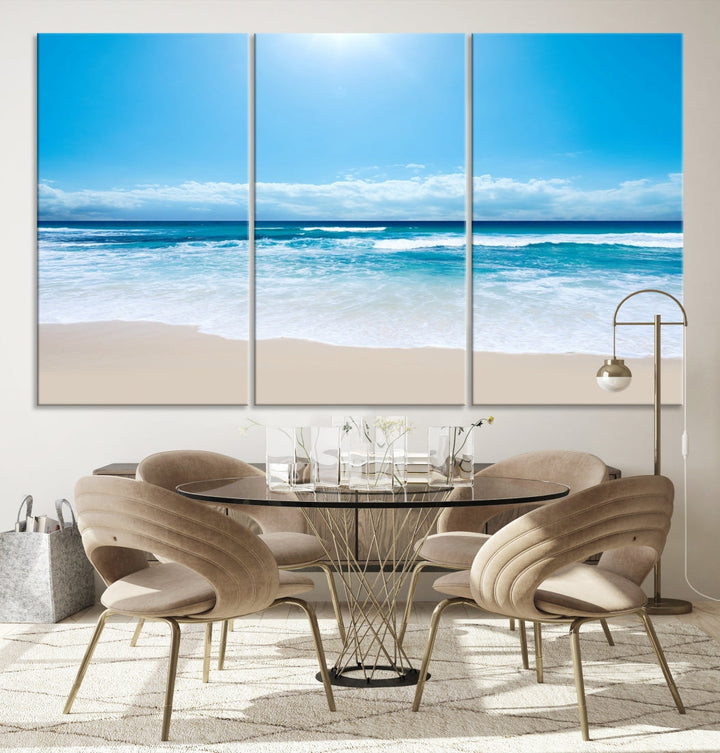 Shiny Blue Sea and Calm Beach Large Wall Art Canvas Print