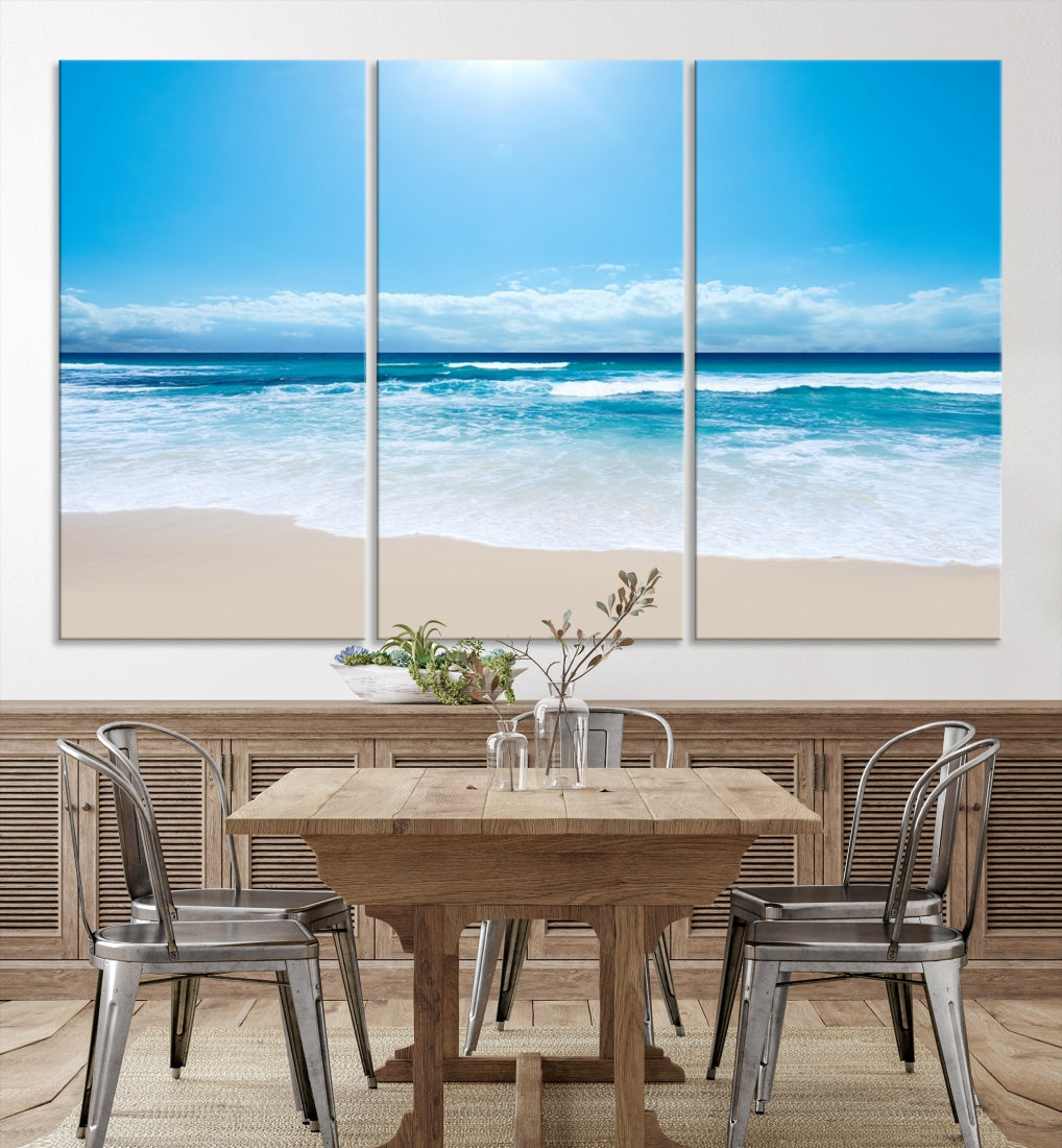 Shiny Blue Sea and Calm Beach Large Wall Art Canvas Print